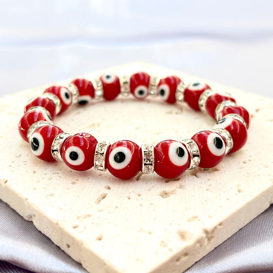 Evil Eye Glass Bead 10 mm Stretch Bracelet