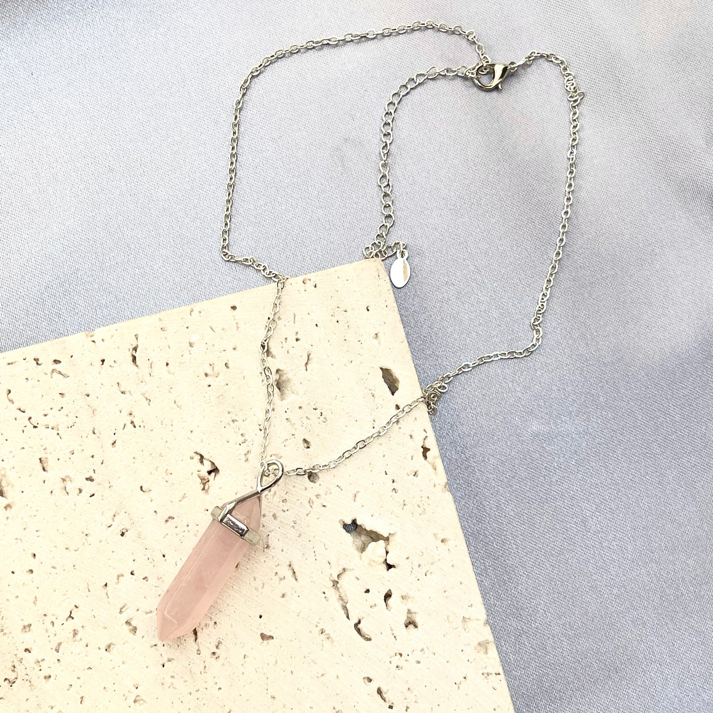 Rose Quartz Bullet Pendant Necklace