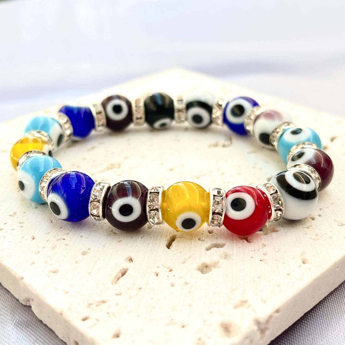 Evil Eye Glass Bead 10 mm Stretch Bracelet