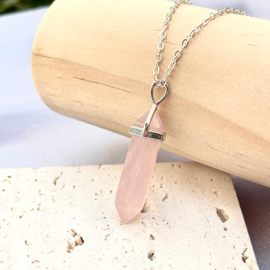 Rose Quartz Bullet Pendant Necklace