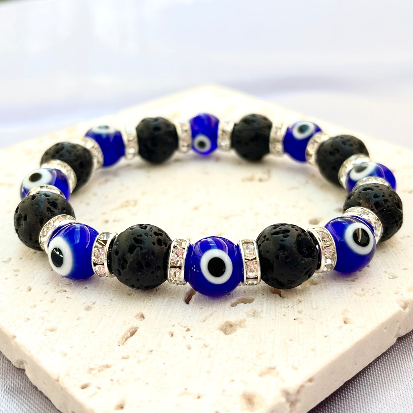 Evil Eye Glass Bead 10 mm Stretch Bracelet