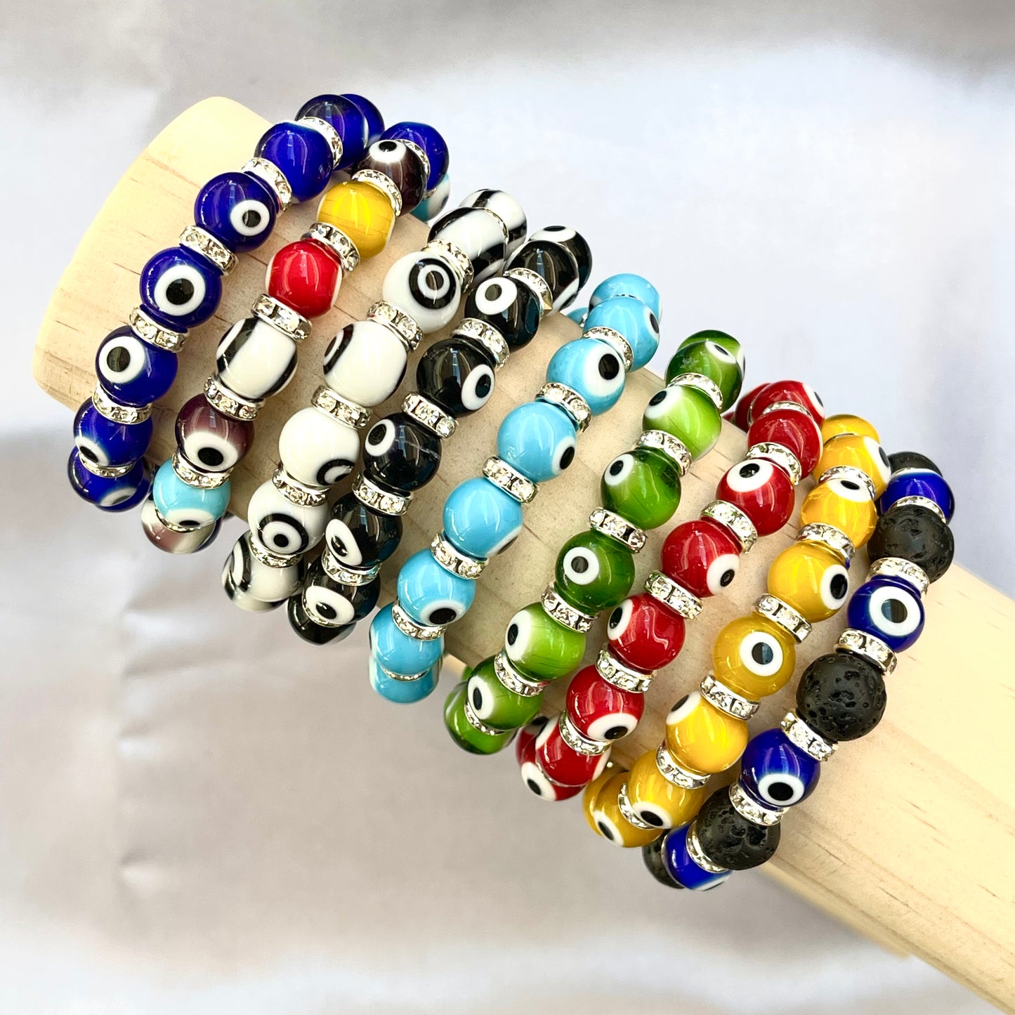 Evil Eye Glass Bead 10 mm Stretch Bracelet