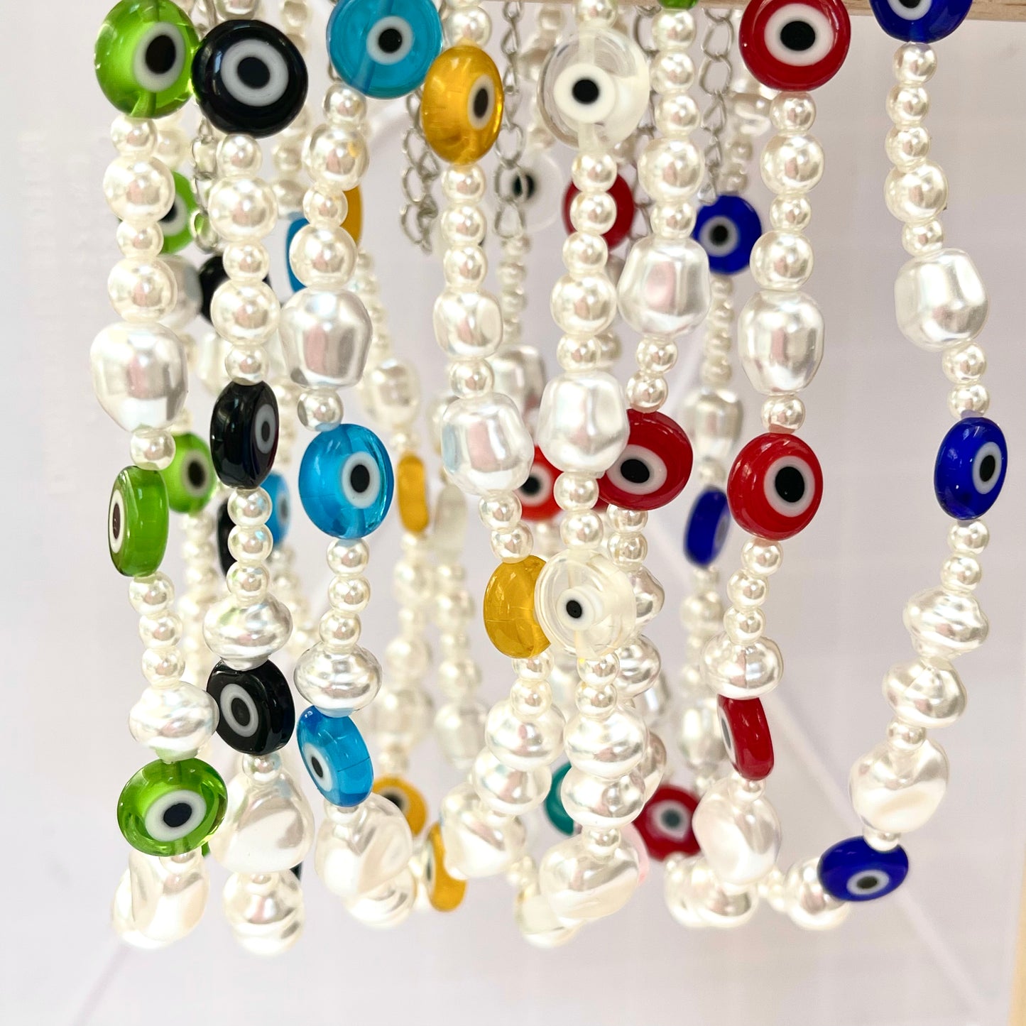 Evil Eye + White Bead Necklace