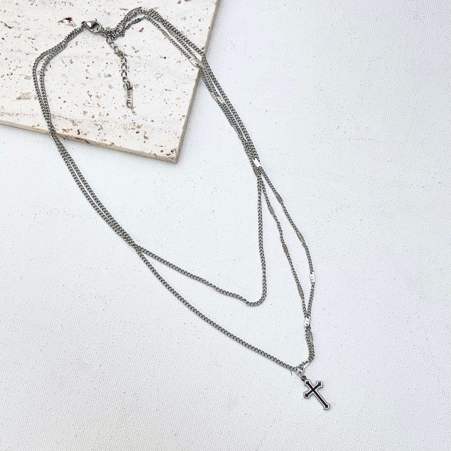 Layered Necklace with Cross Pendant